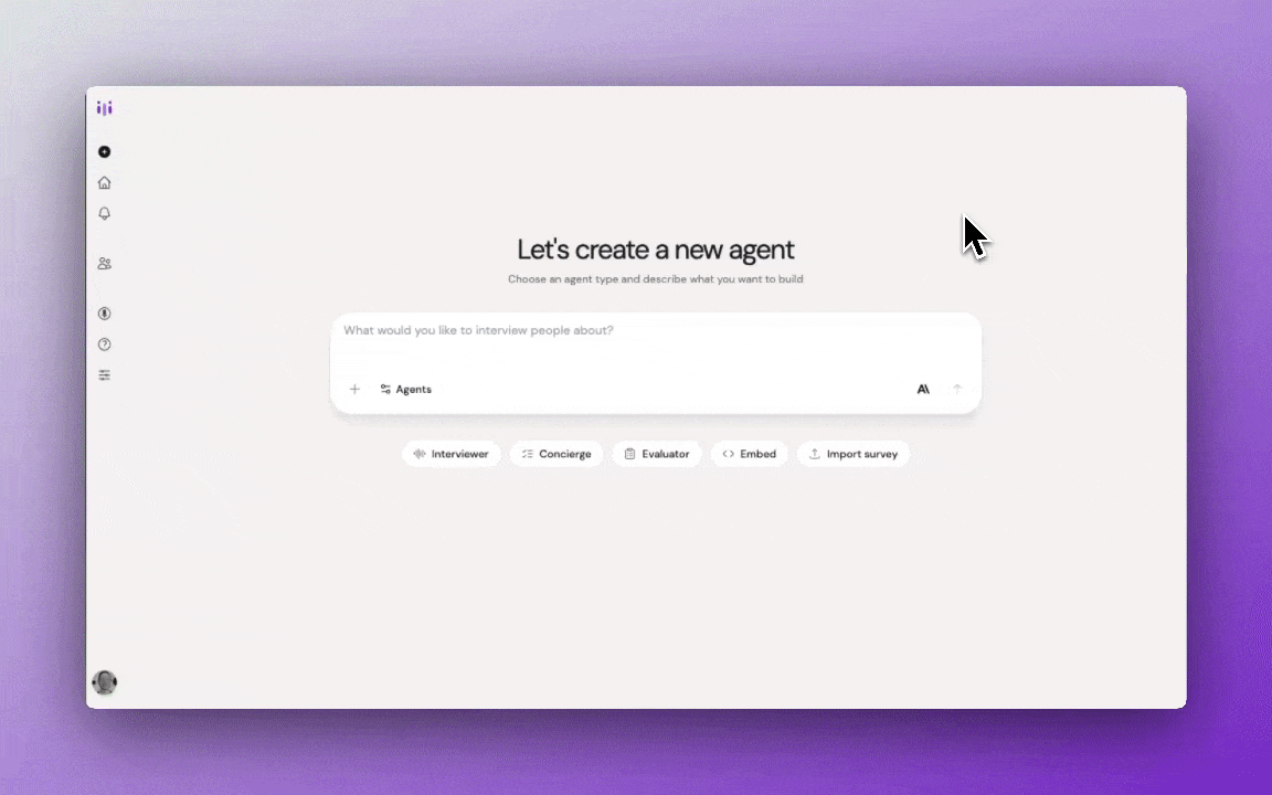 animated Agent type selection showing Evaluator highlighted