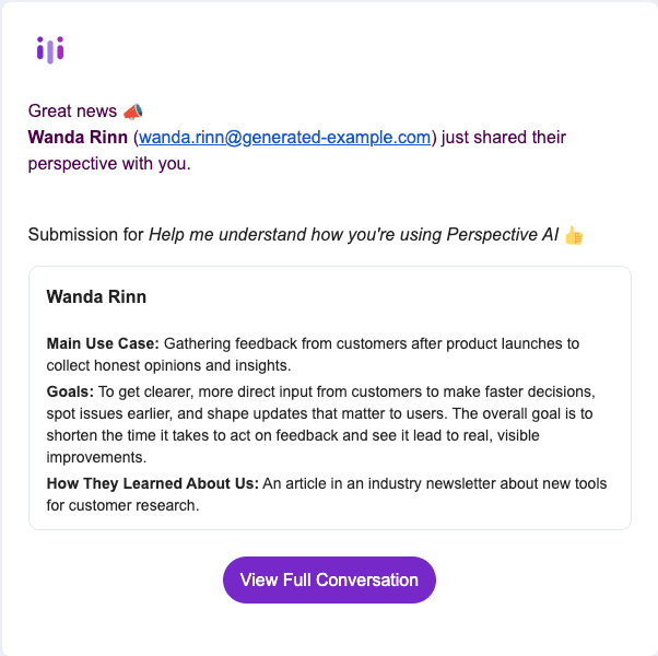 screenshot Email showing form field responses