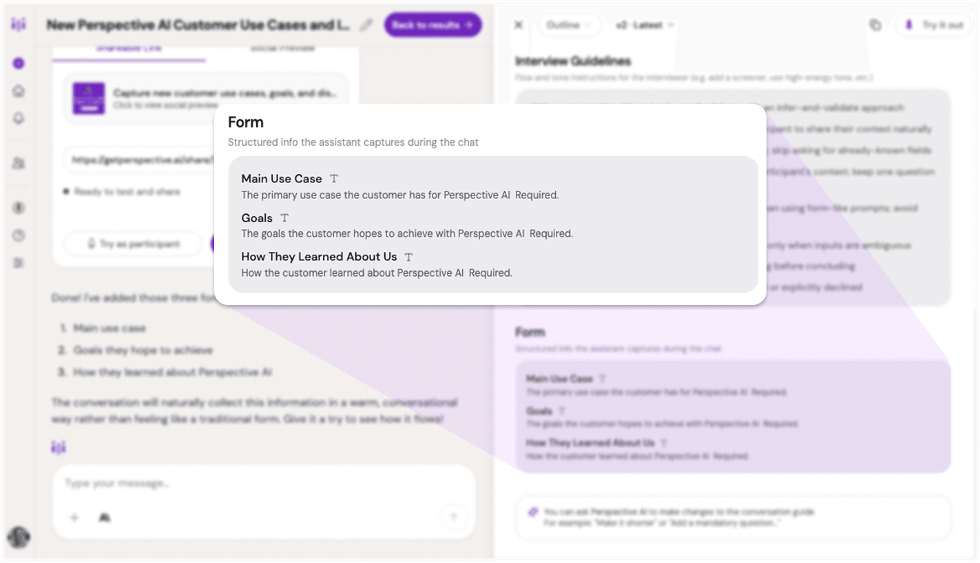 screenshot Research outline showing newly added form fields