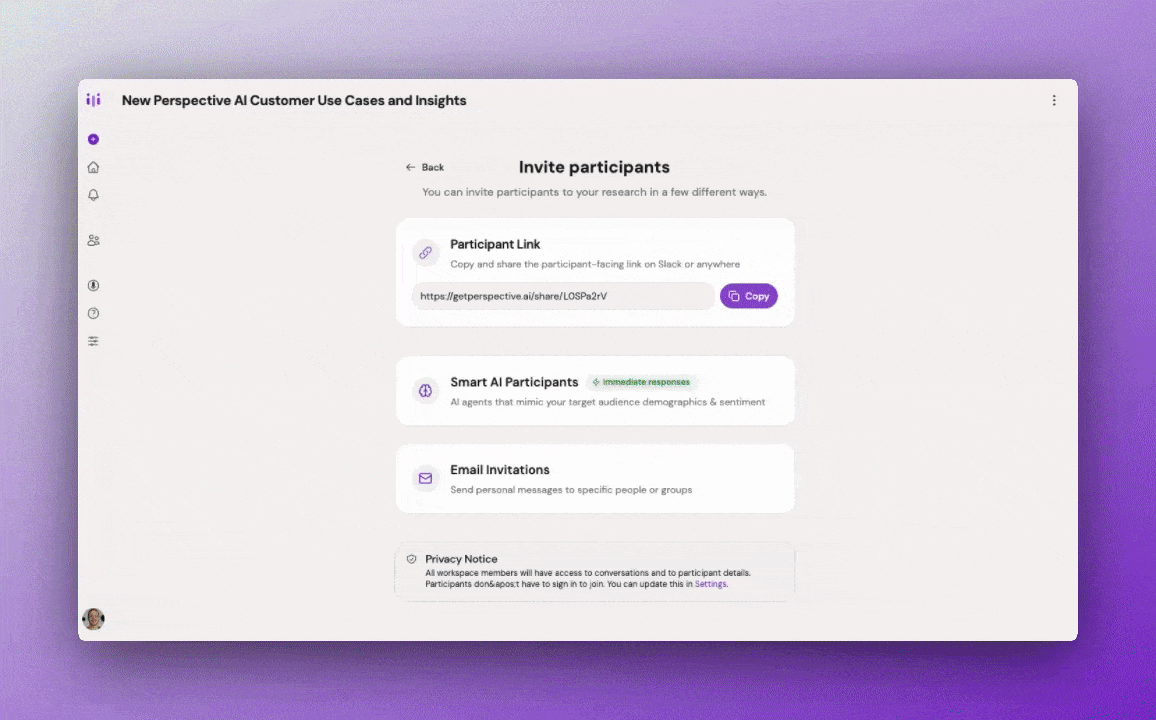 animated Email invitation interface with participant selection